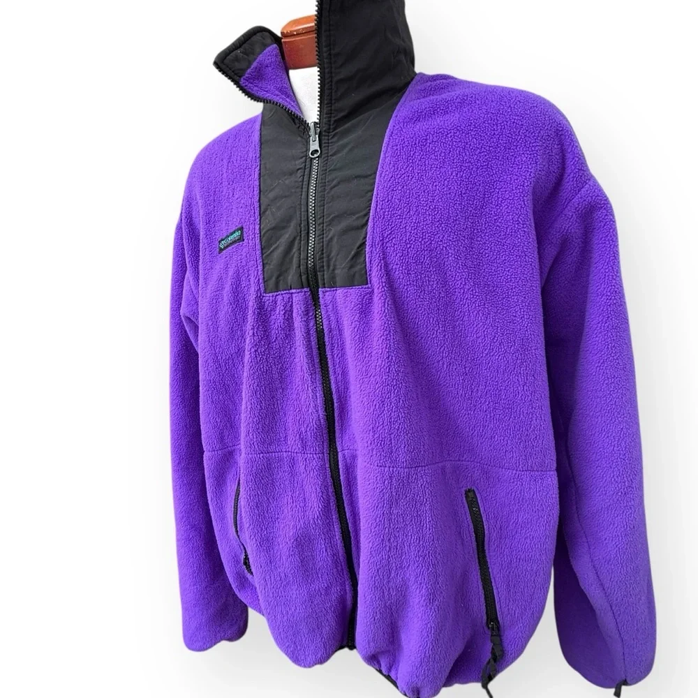 Vintage Columbia 90s Fleece Full Zip Sweater Jacket Made in USA Purple XL Tall